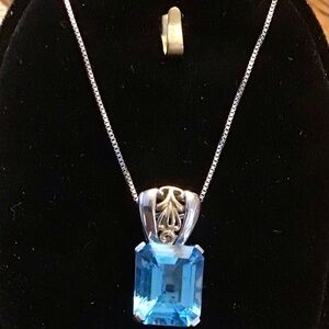 Swiss Blue Topaz 10K YG/Sterling Silver Pendant Necklace